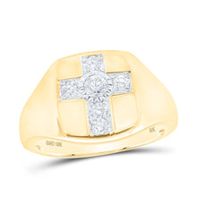 Load image into Gallery viewer, 10K Yellow Gold Round Diamond Mens Cross Ring 1/2 Cttw - Splendid Jewellery