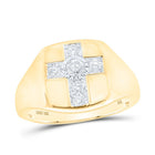 10K Yellow Gold Round Diamond Mens Cross Ring 1/2 Cttw - Splendid Jewellery