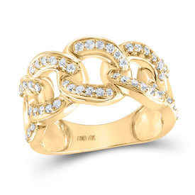 10K Yellow Gold Round Diamond Mens Cuban - Link Band Ring 1 Cttw - Splendid Jewellery