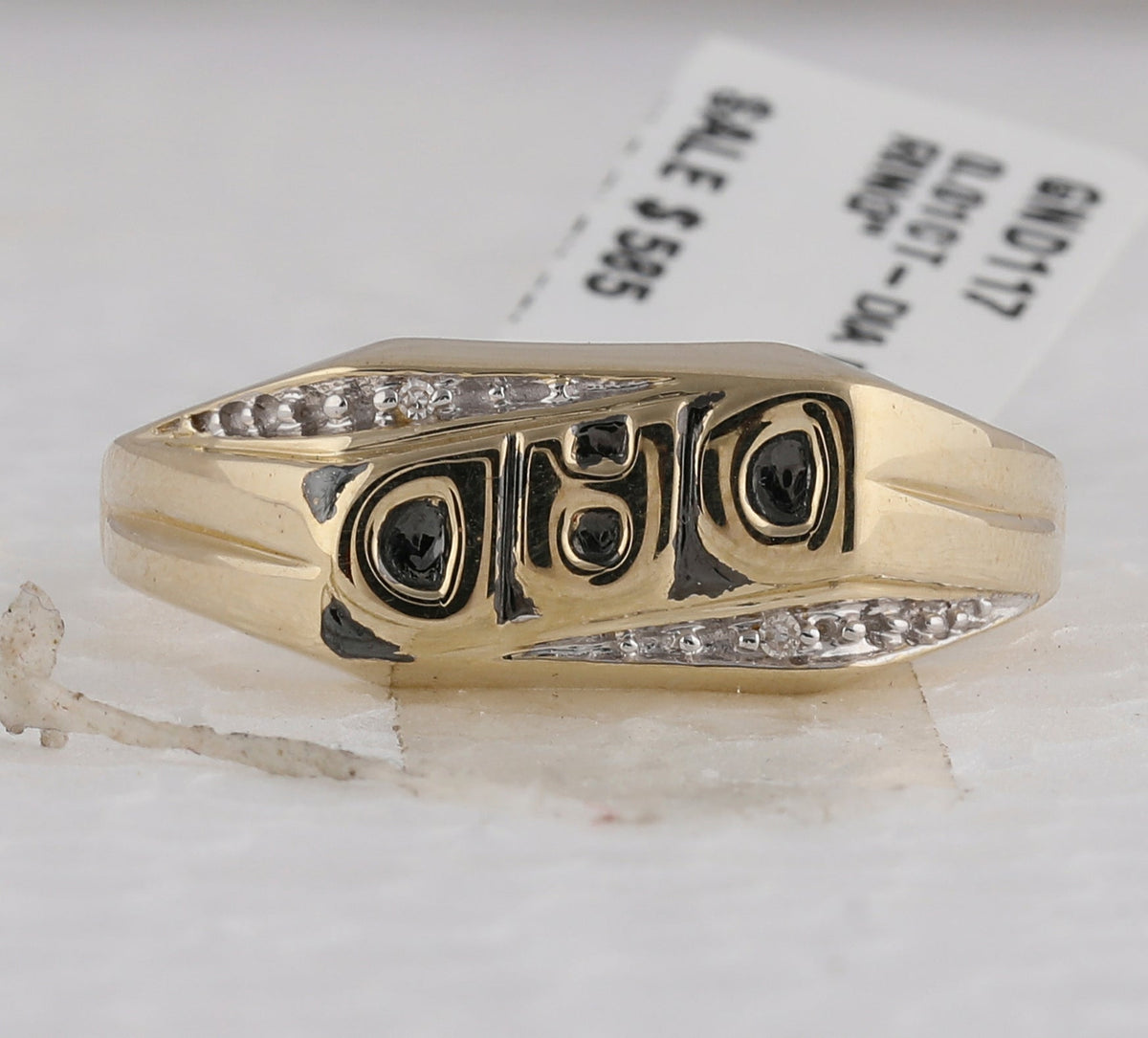 10K Yellow Gold Round Diamond Mens Dad Father Band Ring . 0.01 Cttw - Splendid Jewellery