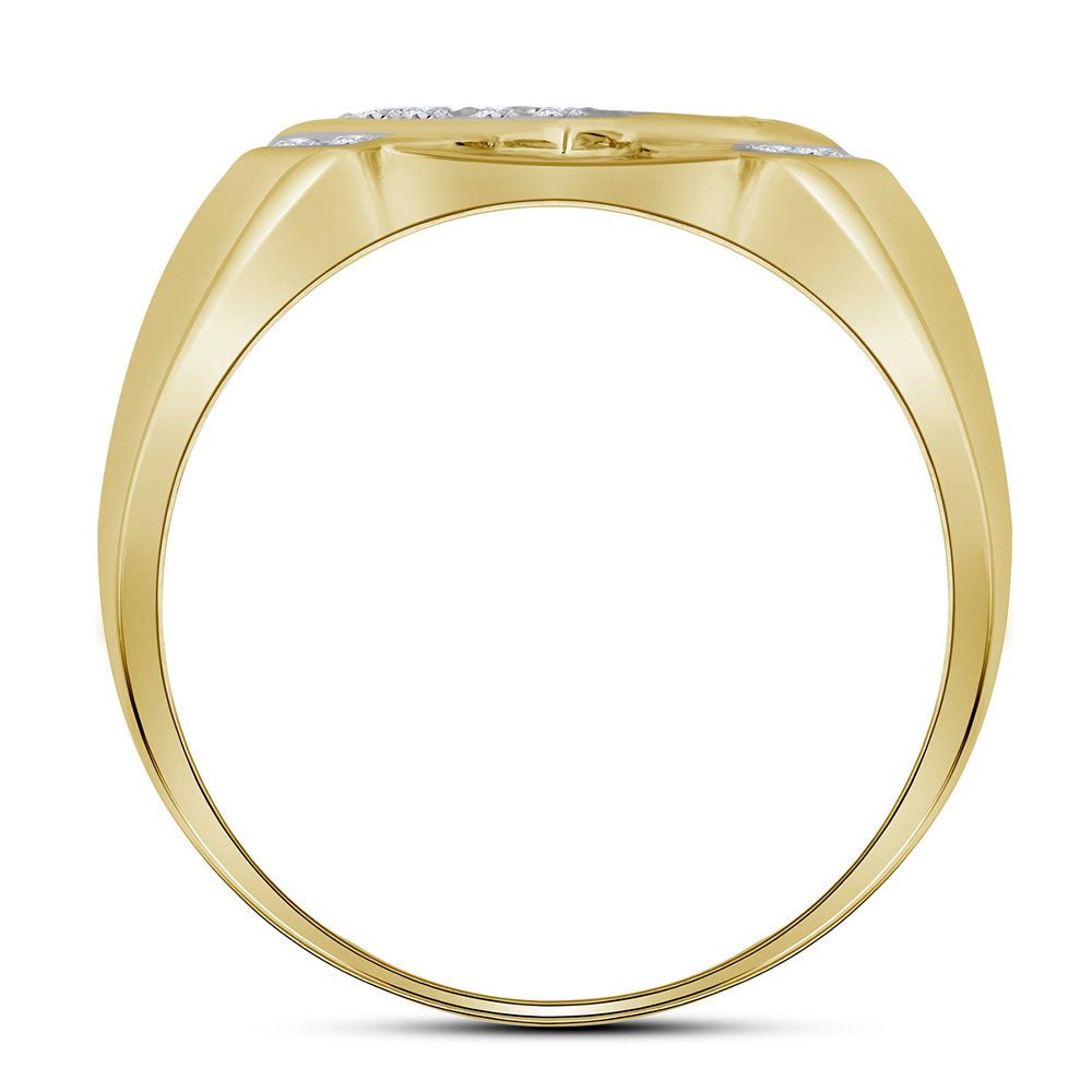 10K Yellow Gold Round Diamond Mens Diagonal Square Cluster Ring 1/3 Cttw - Splendid Jewellery