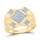 10K Yellow Gold Round Diamond Mens Diagonal Square Cluster Ring 1/3 Cttw - Splendid Jewellery