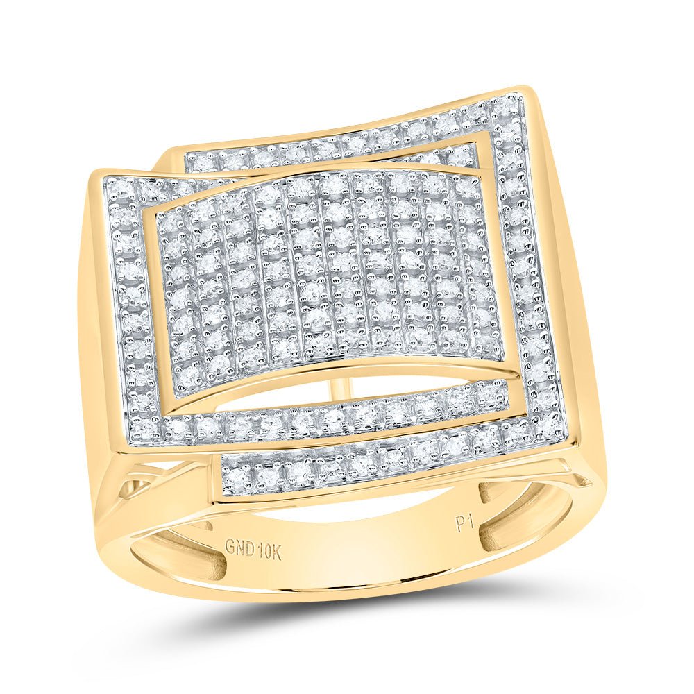 10K Yellow Gold Round Diamond Mens Domed Cluster Ring 1/2 Cttw - Splendid Jewellery