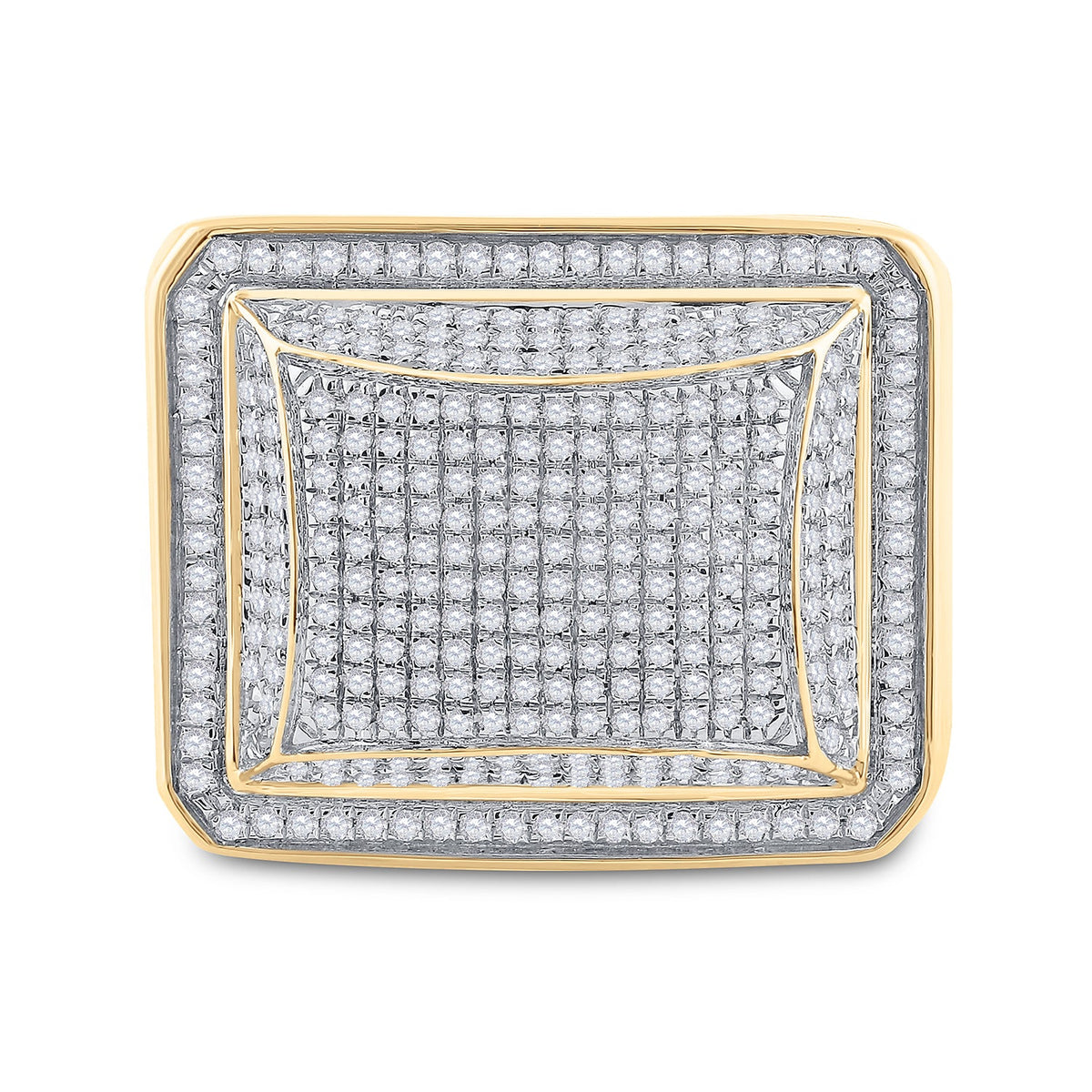 10K Yellow Gold Round Diamond Mens Domed Square Cluster Ring 1 Cttw - Splendid Jewellery