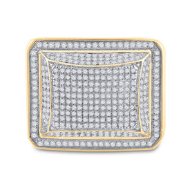 10K Yellow Gold Round Diamond Mens Domed Square Cluster Ring 1 Cttw - Splendid Jewellery