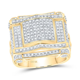 10K Yellow Gold Round Diamond Mens Domed Square Cluster Ring 5/8 Cttw - Splendid Jewellery