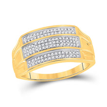 Load image into Gallery viewer, 10K Yellow Gold Round Diamond Mens Domed Triple Row Fashion Ring 1/3 Cttw - Splendid Jewellery