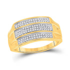 10K Yellow Gold Round Diamond Mens Domed Triple Row Fashion Ring 1/3 Cttw - Splendid Jewellery