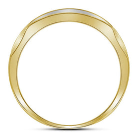 10K Yellow Gold Round Diamond Mens Domed Triple Row Fashion Ring 1/3 Cttw - Splendid Jewellery