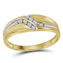 Load image into Gallery viewer, 10K Yellow Gold Round Diamond Men's Double Row Slender Wedding Band 1/8 Cttw - Splendid Jewellery