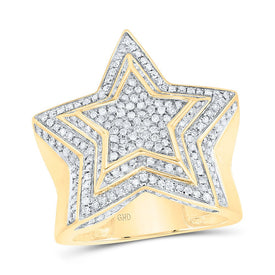 10K Yellow Gold Round Diamond Mens Fashion Statement Star Ring 7/8 Cttw - Splendid Jewellery