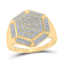 Load image into Gallery viewer, 10K Yellow Gold Round Diamond Mens Hexagon Cluster Ring 1/3 Cttw - Splendid Jewellery