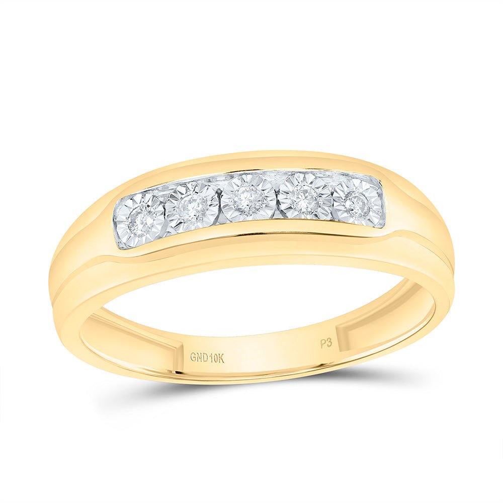 10K Yellow Gold Round Diamond Men's Illusion Set Wedding Band Ring 1/10 Cttw - Splendid Jewellery