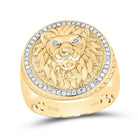 10K Yellow Gold Round Diamond Mens Lion Head Mane Ring 1/3 Cttw - Splendid Jewellery