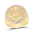 10K Yellow Gold Round Diamond Mens Lion Head Mane Ring 1/3 Cttw - Splendid Jewellery