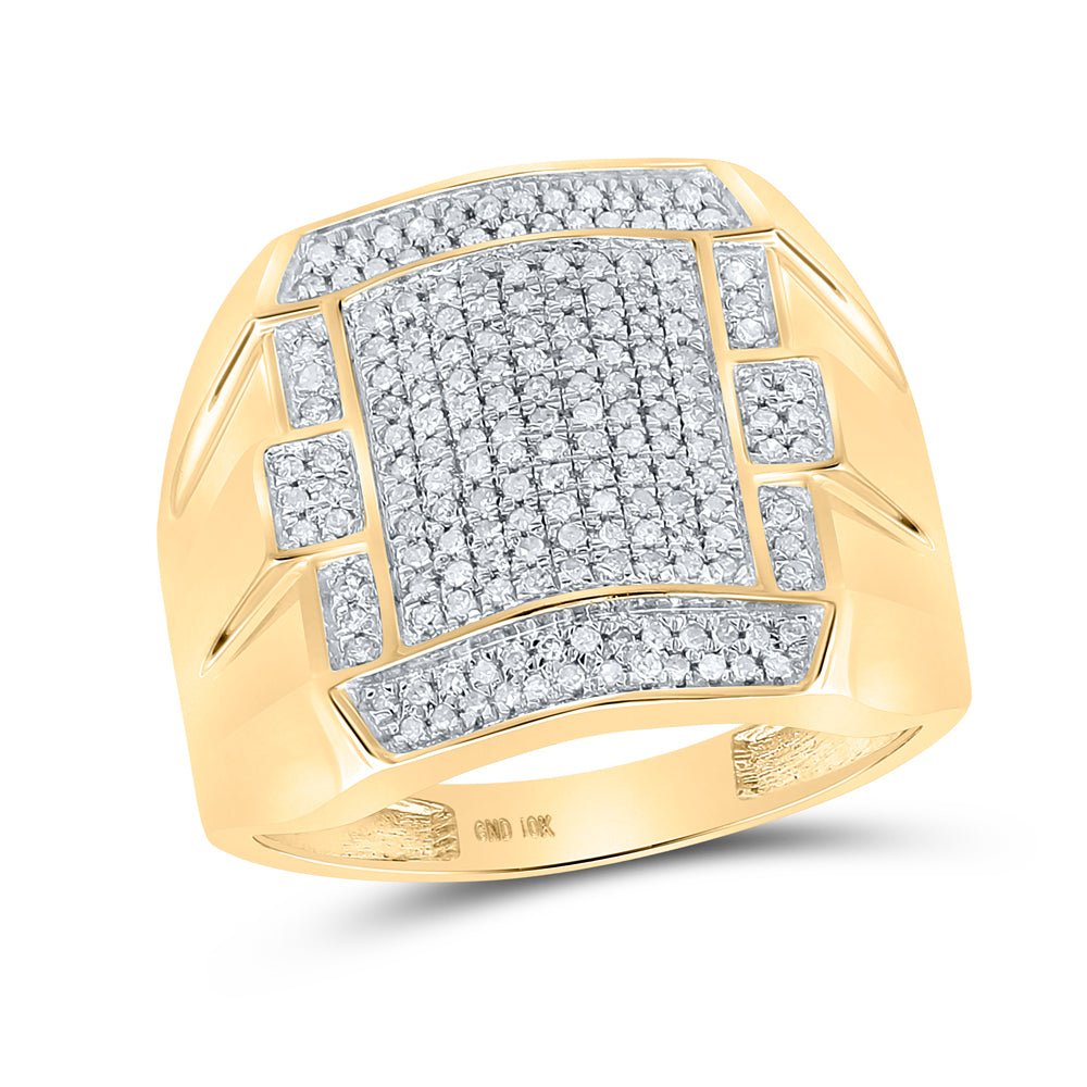 10K Yellow Gold Round Diamond Mens Micro Pave Ring 1/2 Cttw - Splendid Jewellery
