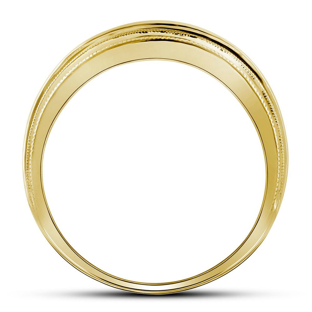 10K Yellow Gold Round Diamond Men's Milgrain Ridged Wedding Anniversary Band Ring 1/2 Cttw - Splendid Jewellery