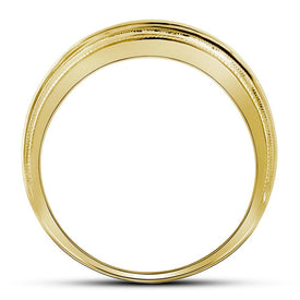 10K Yellow Gold Round Diamond Men's Milgrain Ridged Wedding Anniversary Band Ring 1/2 Cttw - Splendid Jewellery