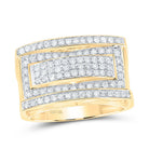 10K Yellow Gold Round Diamond Mens Pave - Set Rectangle Cluster Ring 1 Cttw - Splendid Jewellery