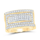 10K Yellow Gold Round Diamond Mens Pave - Set Rectangle Cluster Ring 1 Cttw - Splendid Jewellery