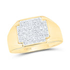 10K Yellow Gold Round Diamond Mens Pave - Set Square Cluster Ring 1/4 Cttw - Splendid Jewellery