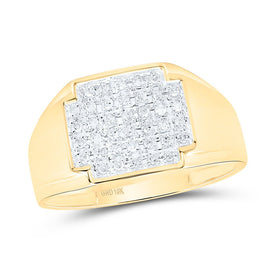 10K Yellow Gold Round Diamond Mens Pave - Set Square Cluster Ring 1/4 Cttw - Splendid Jewellery