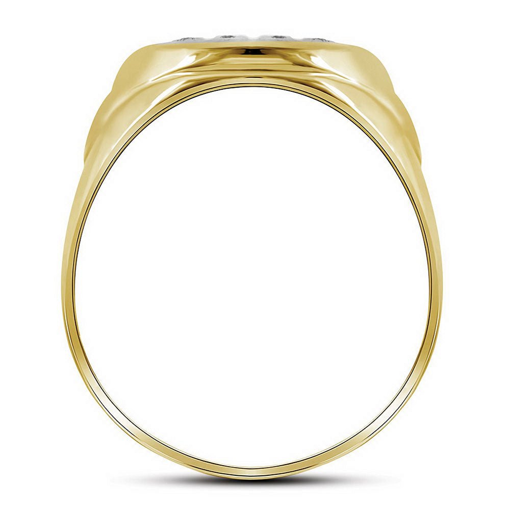 10K Yellow Gold Round Diamond Mens Prong - Set Oval Cluster Ring 1/4 Cttw - Splendid Jewellery