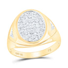 10K Yellow Gold Round Diamond Mens Prong - Set Oval Cluster Ring 1/4 Cttw - Splendid Jewellery