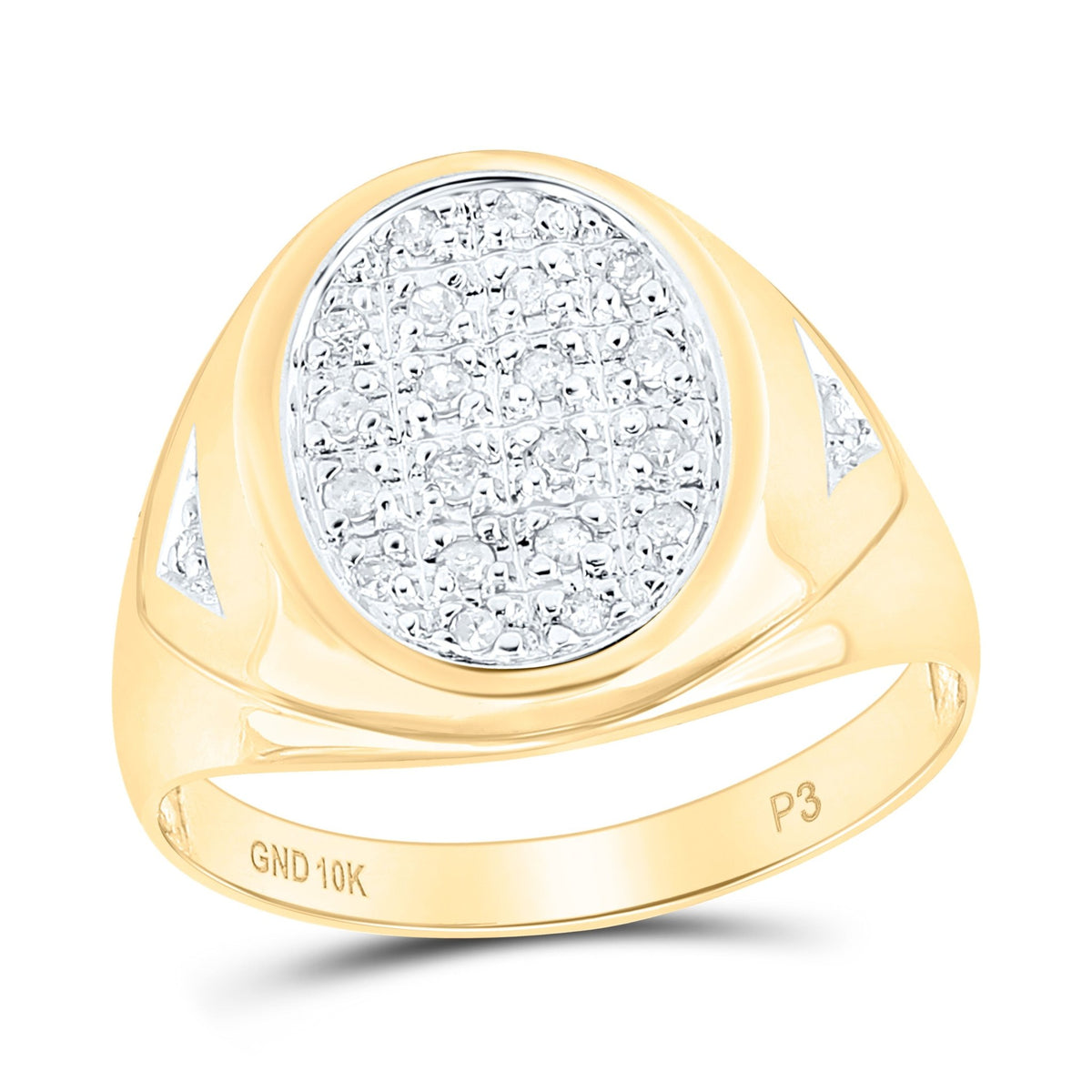 10K Yellow Gold Round Diamond Mens Prong - Set Oval Cluster Ring 1/4 Cttw - Splendid Jewellery