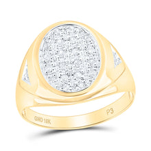 Load image into Gallery viewer, 10K Yellow Gold Round Diamond Mens Prong - Set Oval Cluster Ring 1/4 Cttw - Splendid Jewellery