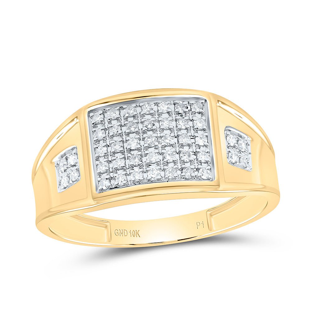 10K Yellow Gold Round Diamond Mens Prong - Set Square Cluster Ring 1/4 Cttw - Splendid Jewellery