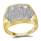 10K Yellow Gold Round Diamond Mens Rectangle Arched Cluster Ring 1/2 Cttw - Splendid Jewellery