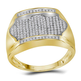 10K Yellow Gold Round Diamond Mens Rectangle Arched Cluster Ring 1/2 Cttw - Splendid Jewellery
