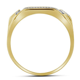 10K Yellow Gold Round Diamond Mens Rectangle Cluster Ring 1/2 Cttw - Splendid Jewellery