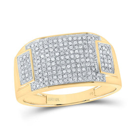 10K Yellow Gold Round Diamond Mens Rectangle Cluster Ring 1/2 Cttw - Splendid Jewellery