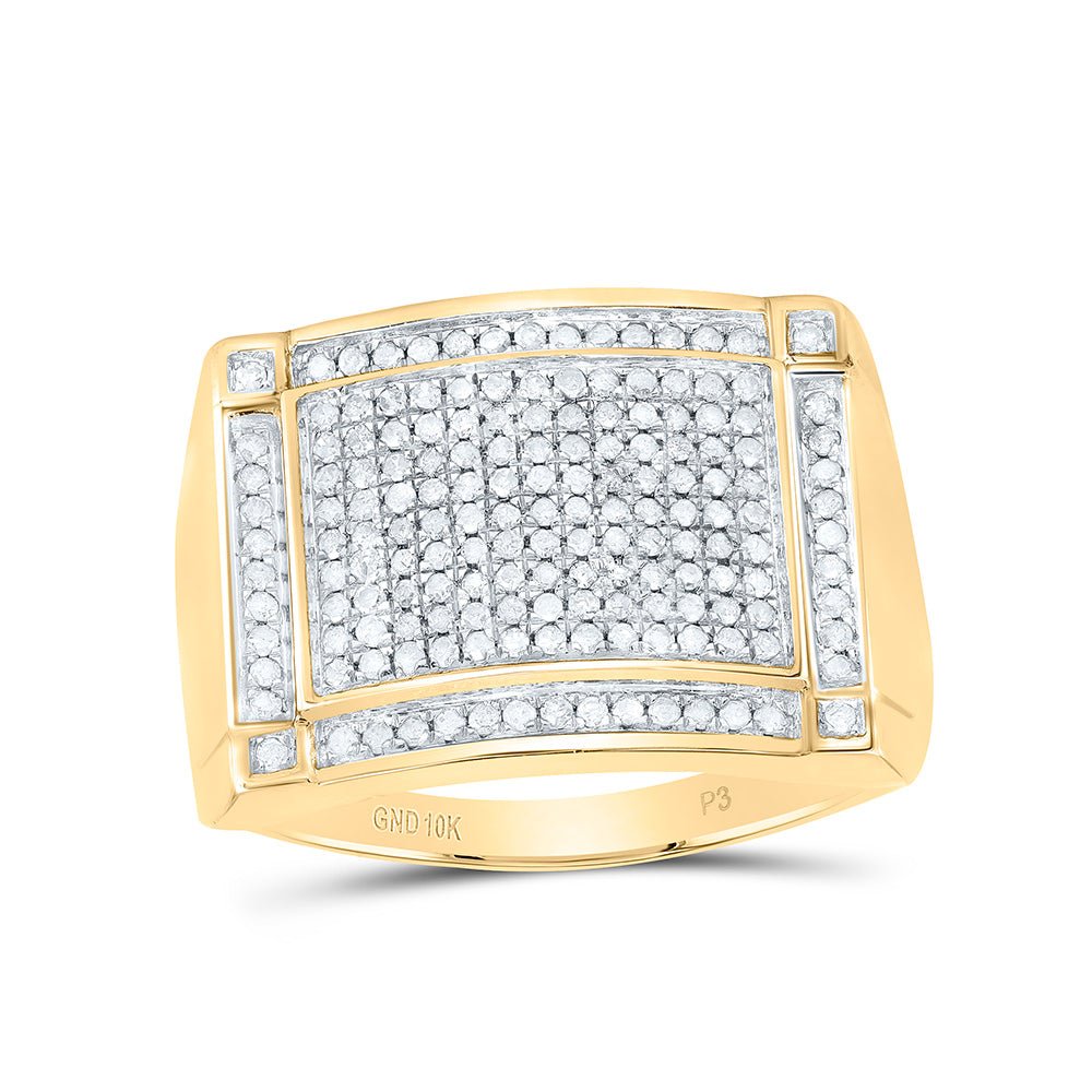10K Yellow Gold Round Diamond Mens Rectangle Cluster Ring 1/2 Cttw - Splendid Jewellery