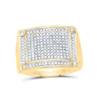 10K Yellow Gold Round Diamond Mens Rectangle Cluster Ring 1/2 Cttw - Splendid Jewellery