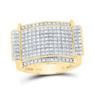 10K Yellow Gold Round Diamond Mens Rectangle Cluster Ring 1/2 Cttw - Splendid Jewellery