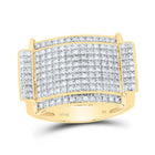 10K Yellow Gold Round Diamond Mens Rectangle Cluster Ring 1/2 Cttw - Splendid Jewellery