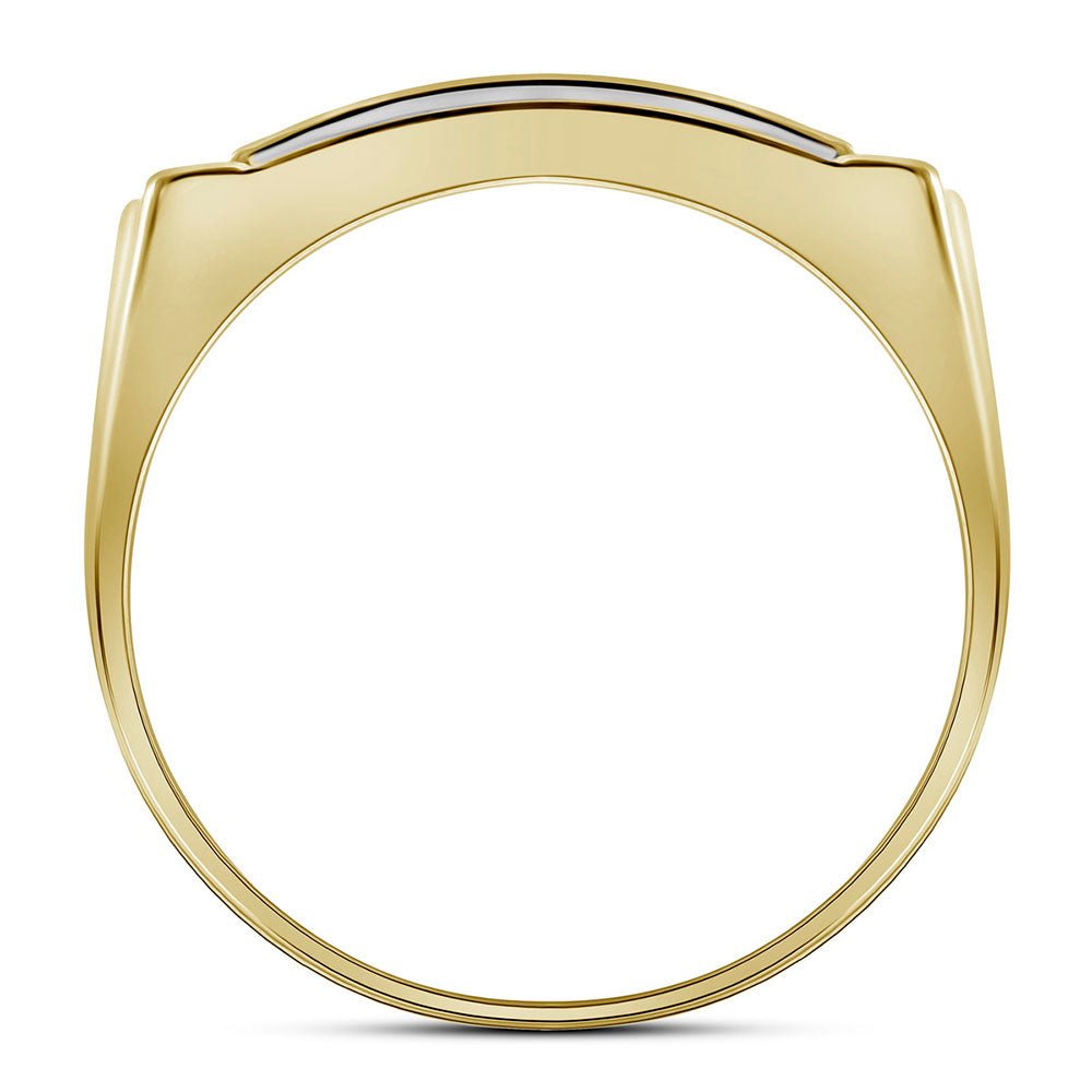 10K Yellow Gold Round Diamond Mens Rectangle Cluster Ring 1/2 Cttw - Splendid Jewellery