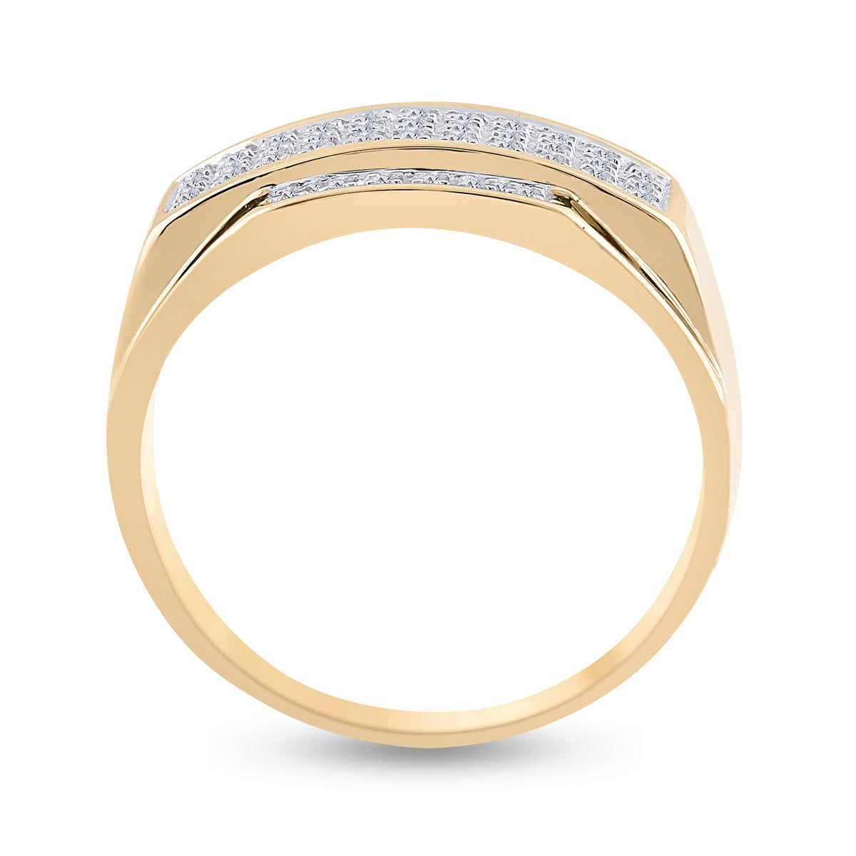 10K Yellow Gold Round Diamond Mens Rectangle Cluster Ring 1/3 Cttw - Splendid Jewellery