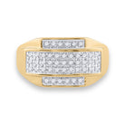 10K Yellow Gold Round Diamond Mens Rectangle Cluster Ring 1/3 Cttw - Splendid Jewellery
