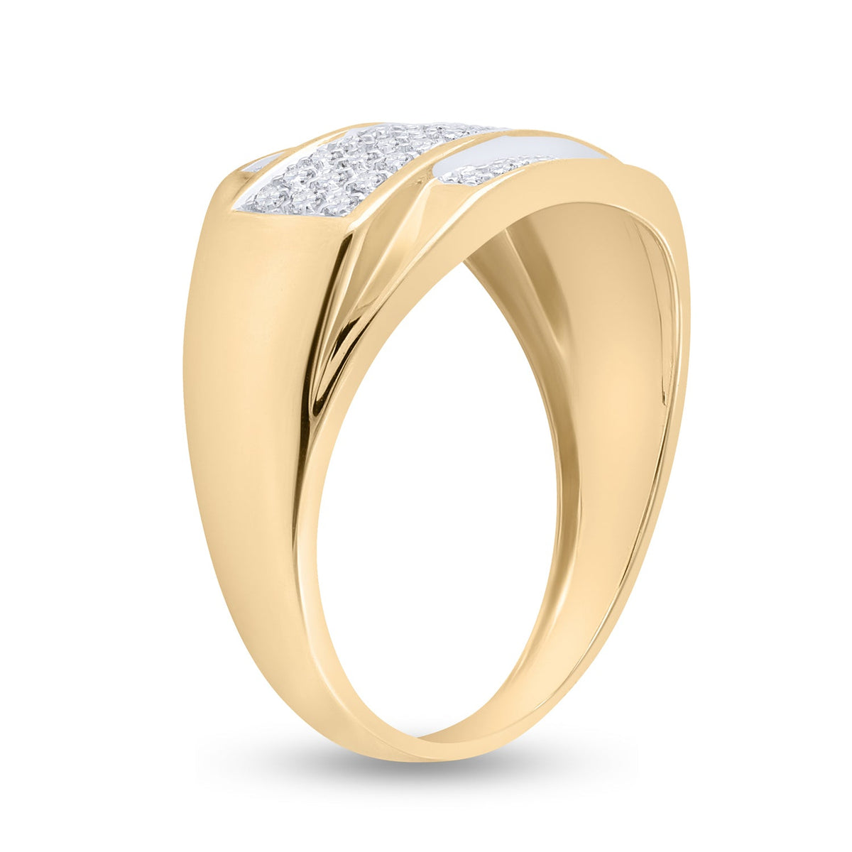 10K Yellow Gold Round Diamond Mens Rectangle Cluster Ring 1/3 Cttw - Splendid Jewellery