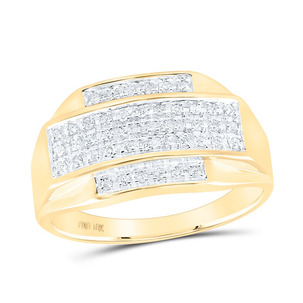 10K Yellow Gold Round Diamond Mens Rectangle Cluster Ring 1/3 Cttw - Splendid Jewellery
