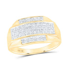 10K Yellow Gold Round Diamond Mens Rectangle Cluster Ring 1/3 Cttw - Splendid Jewellery