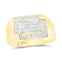 Load image into Gallery viewer, 10K Yellow Gold Round Diamond Mens Rectangle Cluster Ring 1/4 Cttw - Splendid Jewellery