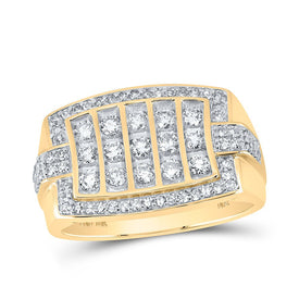 10K Yellow Gold Round Diamond Mens Ring 1 Cttw - Splendid Jewellery