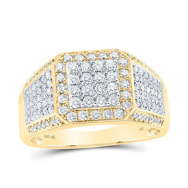 10K Yellow Gold Round Diamond Mens Ring 1 Cttw - Splendid Jewellery