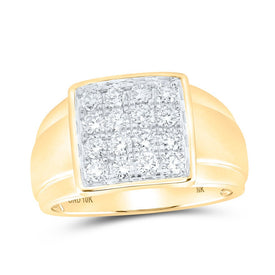 10K Yellow Gold Round Diamond Mens Ring 1 Cttw - Splendid Jewellery