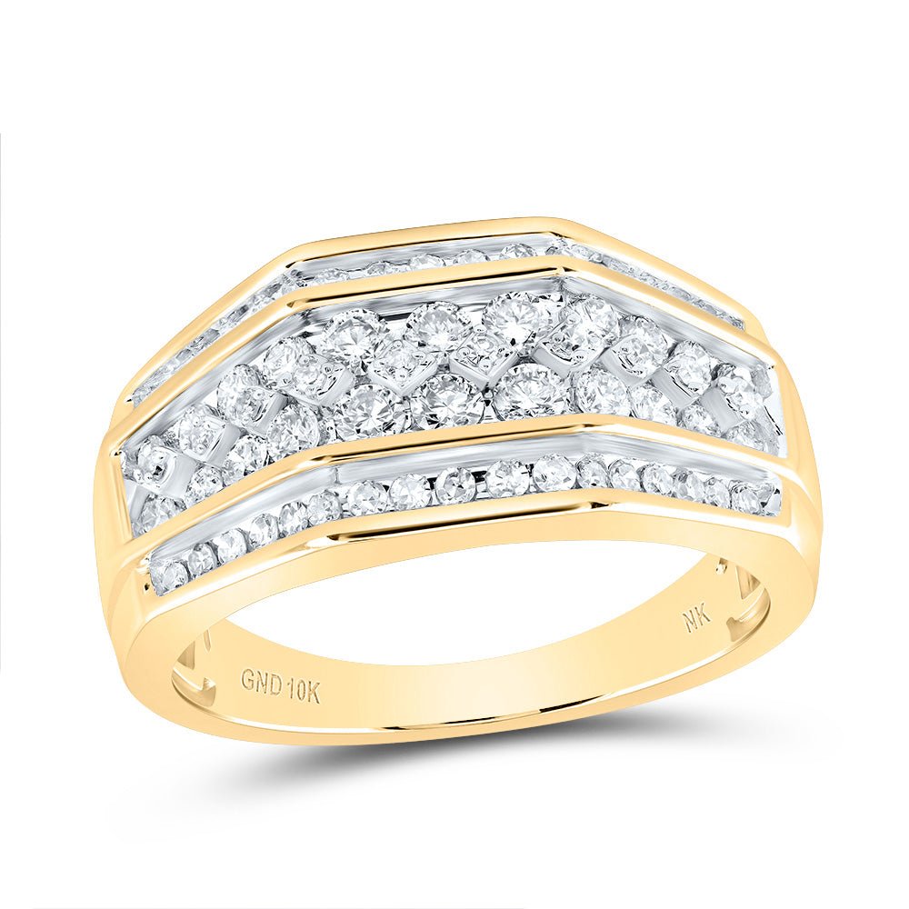 10K Yellow Gold Round Diamond Mens Ring 1 Cttw - Splendid Jewellery